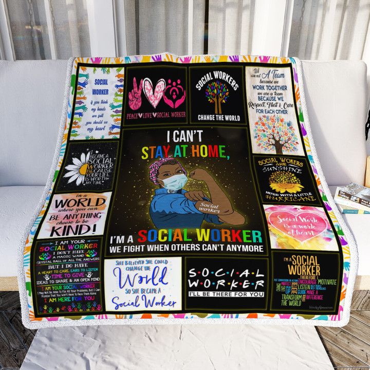 I Can'T Stay At Home I'M A Social Worker - Black Woman Sofa Throw Blanket 