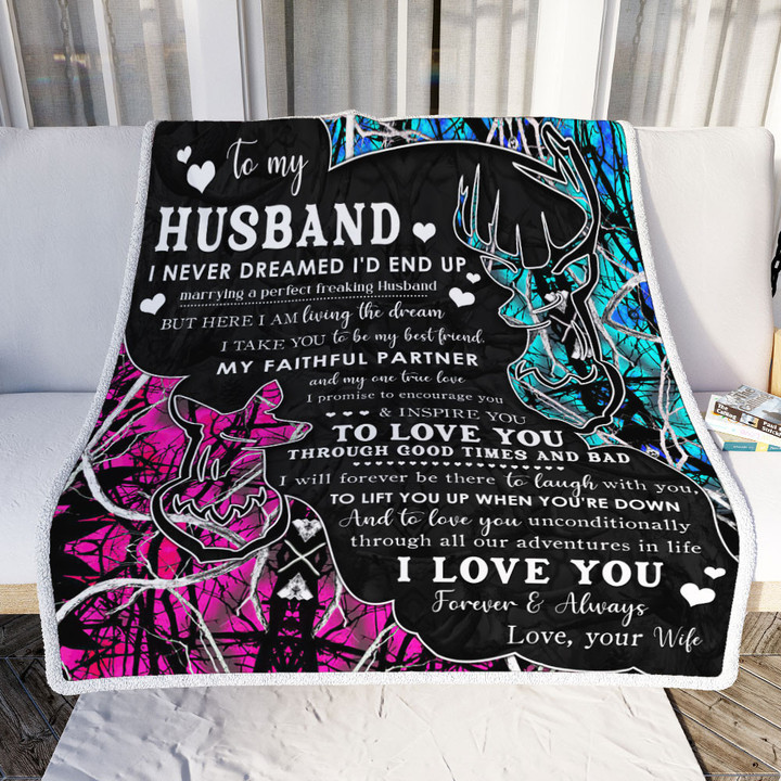 To My Husband, Love You Through Good Times And Bad, Hunting Couple For Life Sofa Throw Blanket 