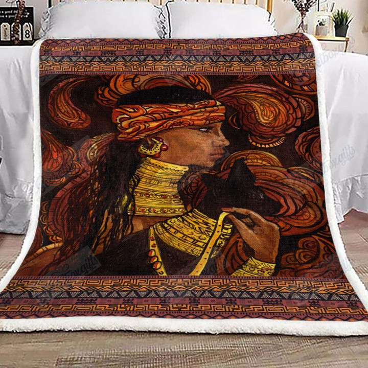 African Woman And Black Cat Gs-1505Tl Fleece Blanket