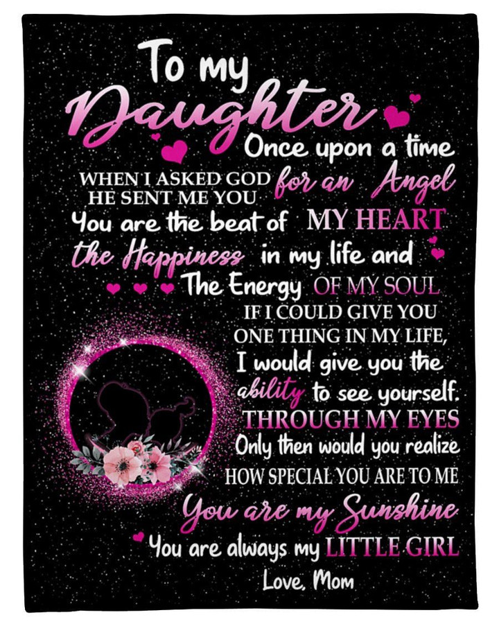 I Asked God For An Angel Pink And Black Background Mom Gift For Daughter Fleece Blanket