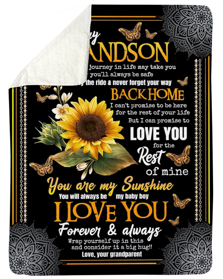 White Mandala Design Sunflower Gift For Grandson Enjoy The Ride Sherpa Blanket