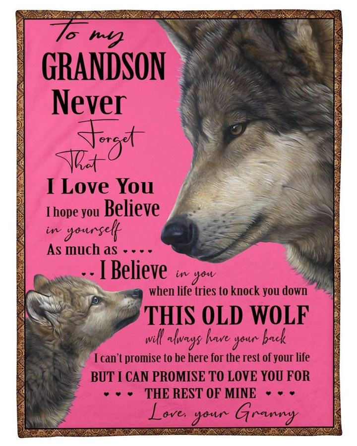 Granny Gift For Grandson This Old Wolf Will Have Your Back Fleece Blanket