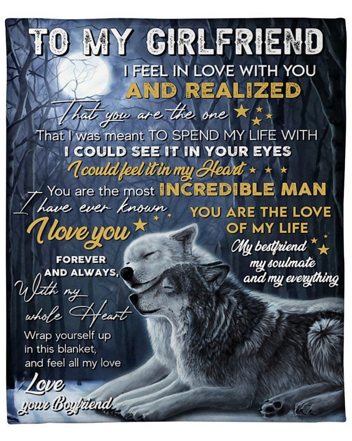I Feel In Love With You Wolf Gift For Girlfriend Fleece Blanket Sherpa Blanket