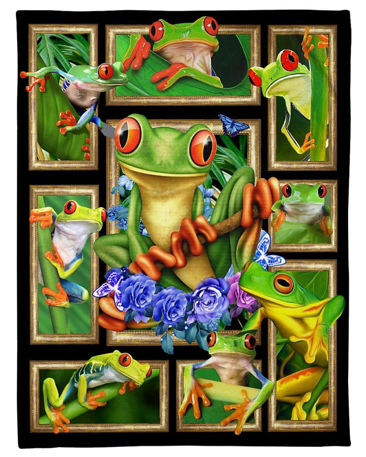 Cute Frog Picture Frames Gift For Frog Lovers Fleece Blanket Sherpa Blanket