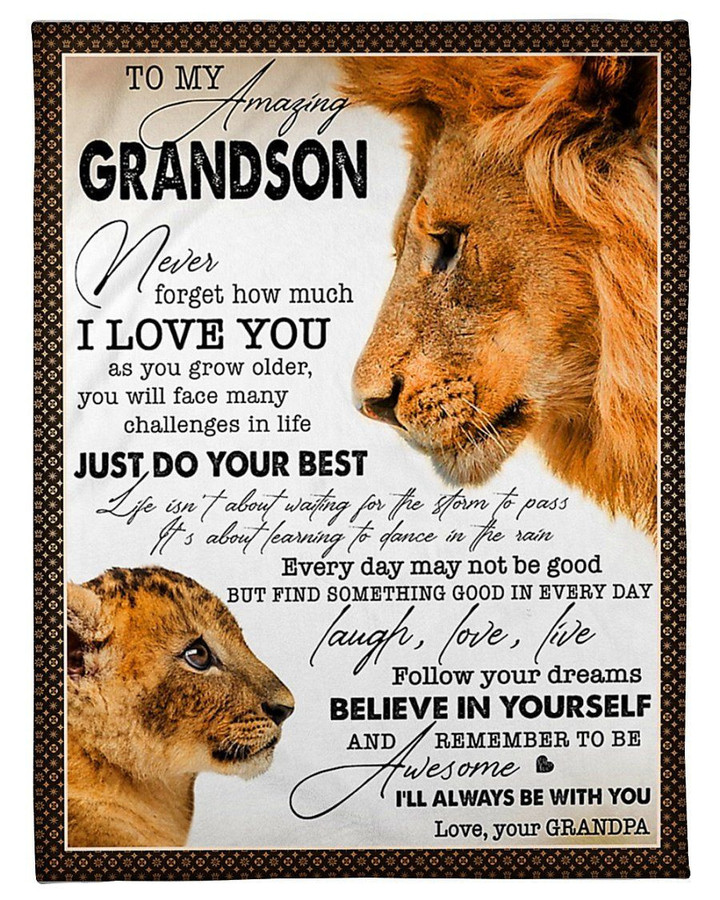 Grandpa To My Grandson Fleece Blanket Lion How Much I Love You Fleece Blanket