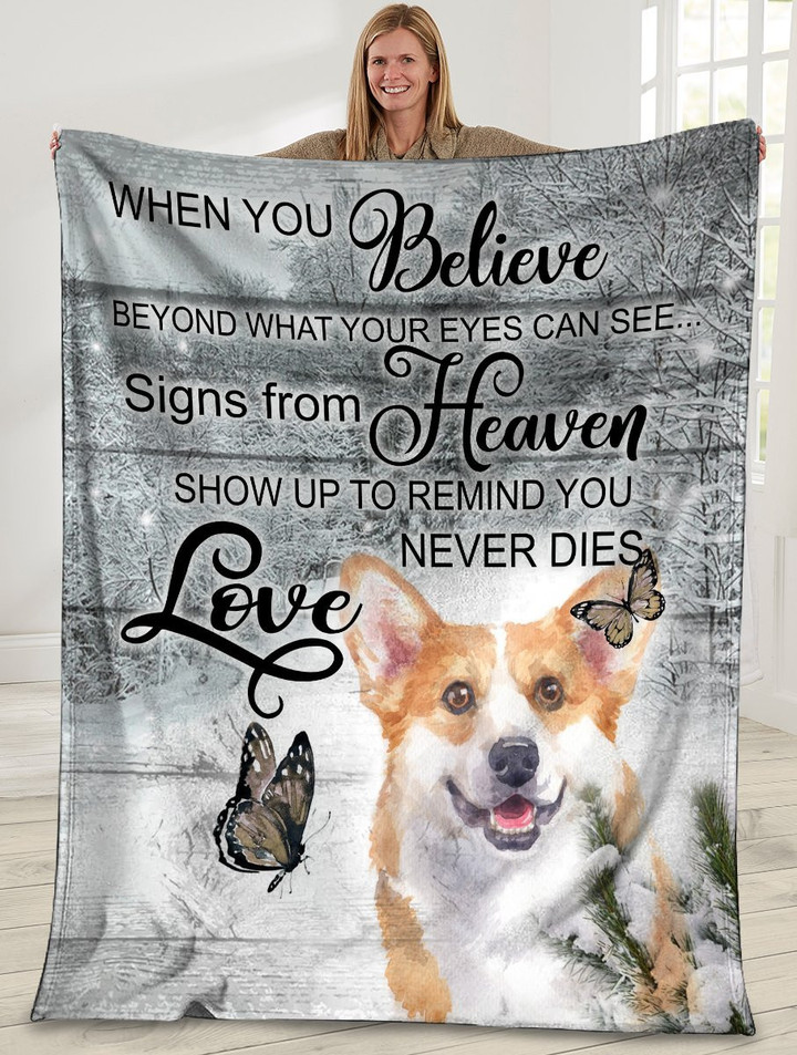 
	Dog Blanket Corgi Dog When You Belive Beyond What Your Eyes Can See Fleece Blanket