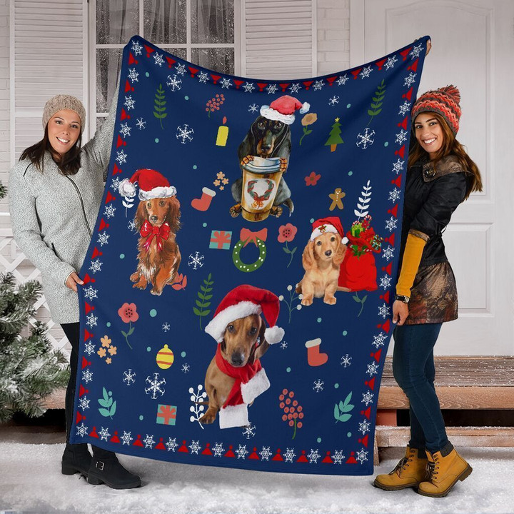 
	Dog Blanket Dachshund Doxie Wiener Dog Christmas Xmas Fleece Blanket V2