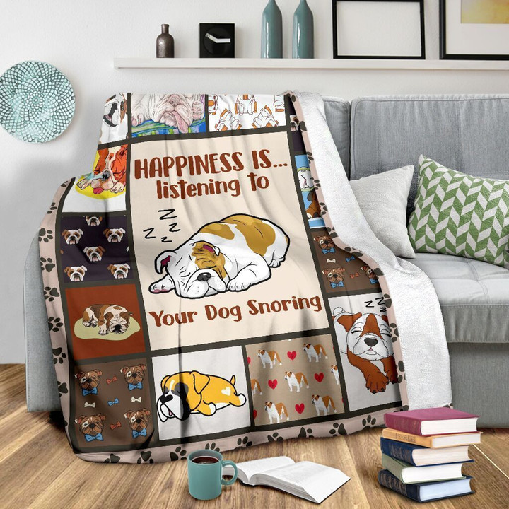 
	Dog Blanket English Bulldog Happiness Is Listening To Your Dog Snoring Ultra Soft Cozy Sherpa Plush Fleece Blanket