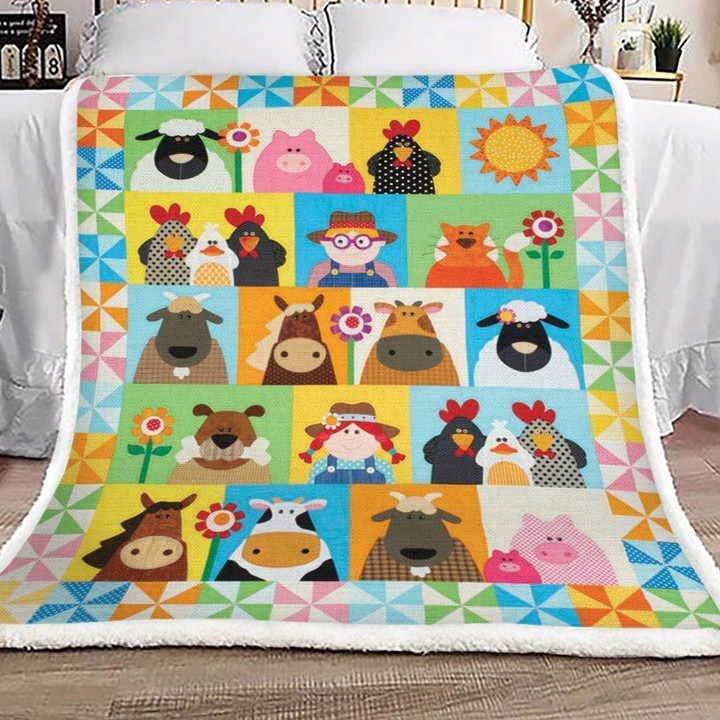 Farmer With Cute Sheep Pig Chicken And Cow Sherpa Fleece Blanket Rrpd