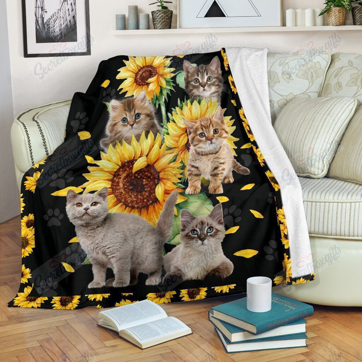 Cat Sunflower Xa0701732Cl Fleece Blanket