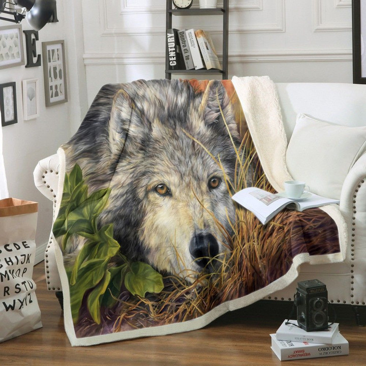 Wolf Sherpa Fleece Blanket Kohk