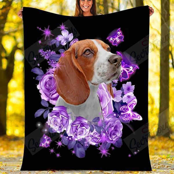Beagle Dog Purple Roses Th0401515Cl Fleece Blanket