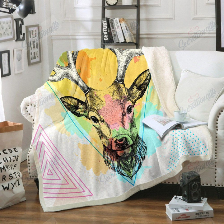 Hipster Animal Deer On Artistic Polygon Gs-Nt3001 Fleece Blanket