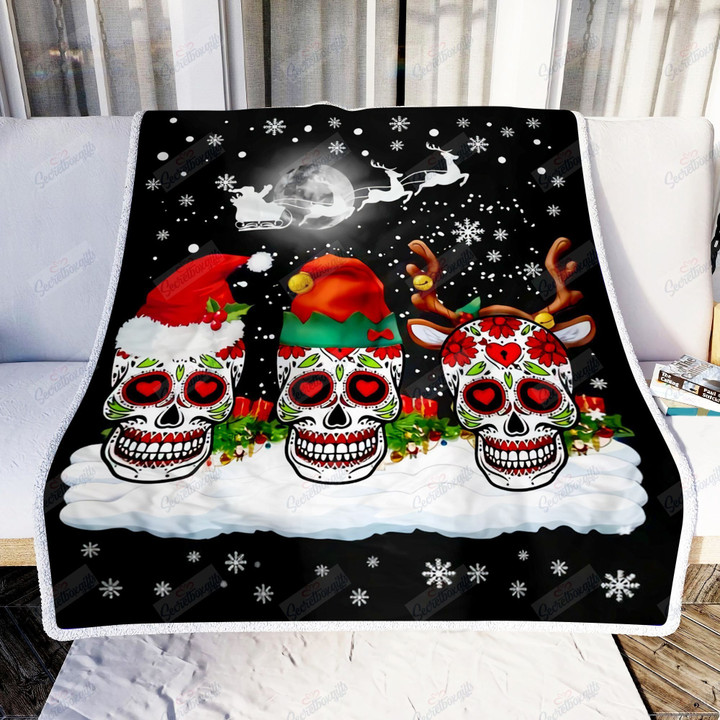 Christmas Three Mexican Flower Sugar Skull In Snow Xmas Gs-Dd1508Tp Fleece Blanket