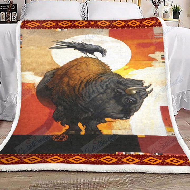Bison And Raven Native American Symbol Gs-Kl1205Tl Fleece Blanket