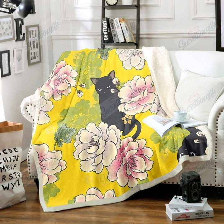 Black Cat And Flower Yq2701501Cl Fleece Blanket