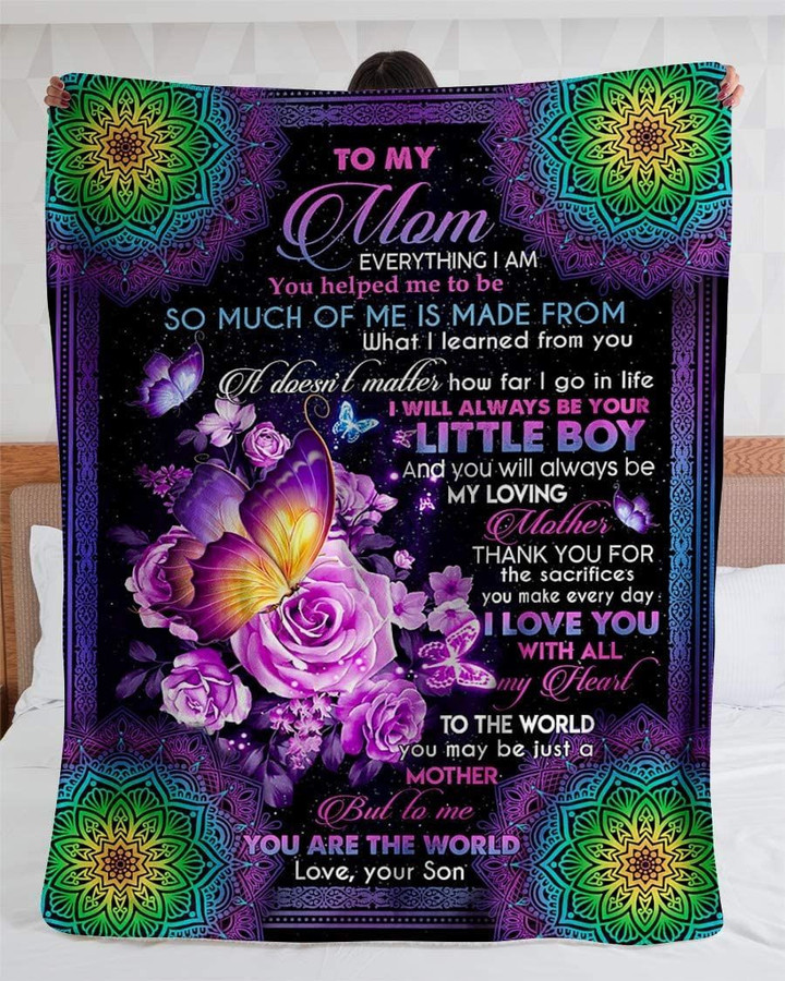 Personalized To My Mom Butterfly Sherpa Fleece Blanket From Son Everything I Am Great Customized Gifts Birthday Christmas Thanksgiving Mother'S Day Wedding Anniversary