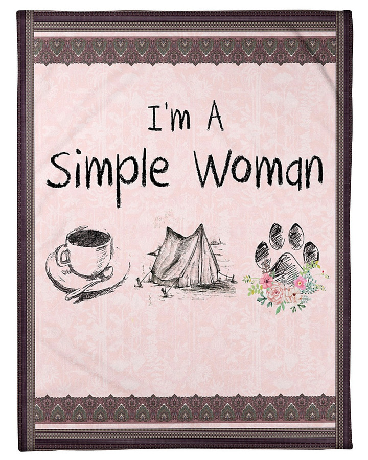Simple Woman Coffee Camping Dog Lover Life With Hobby Funny Fleece Blanket