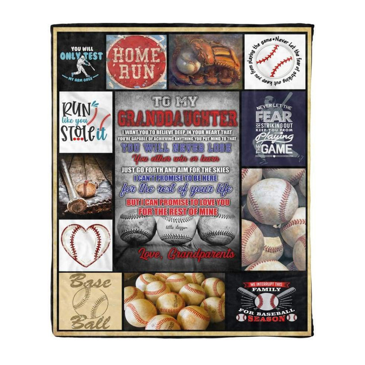 Baseball Lover To My Granddaughter Lovely Quote Letter From Grandparents Throw Chistmas Gift Ideas Cozy Fleece Blanket, Sherpa Blanket