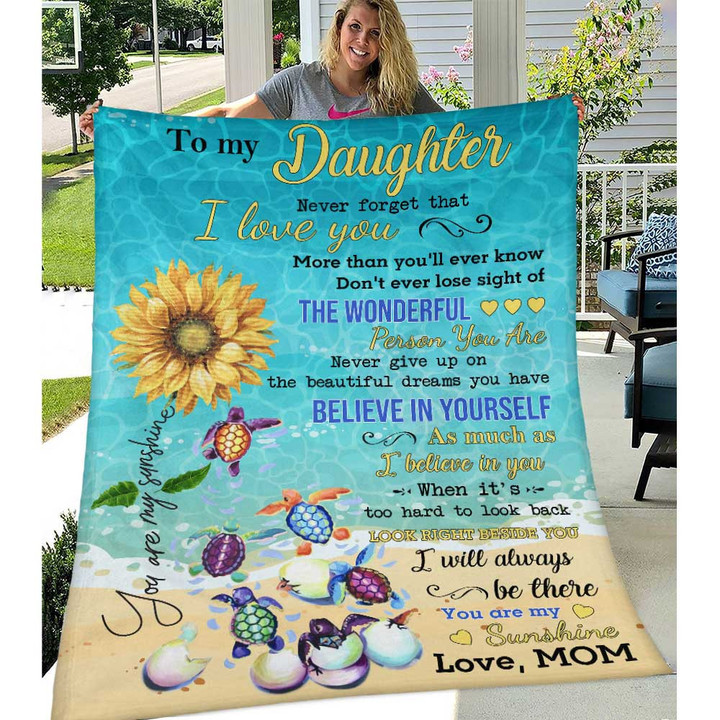 Sunflower And Turtle Gift For Daughter Fleece Blanket