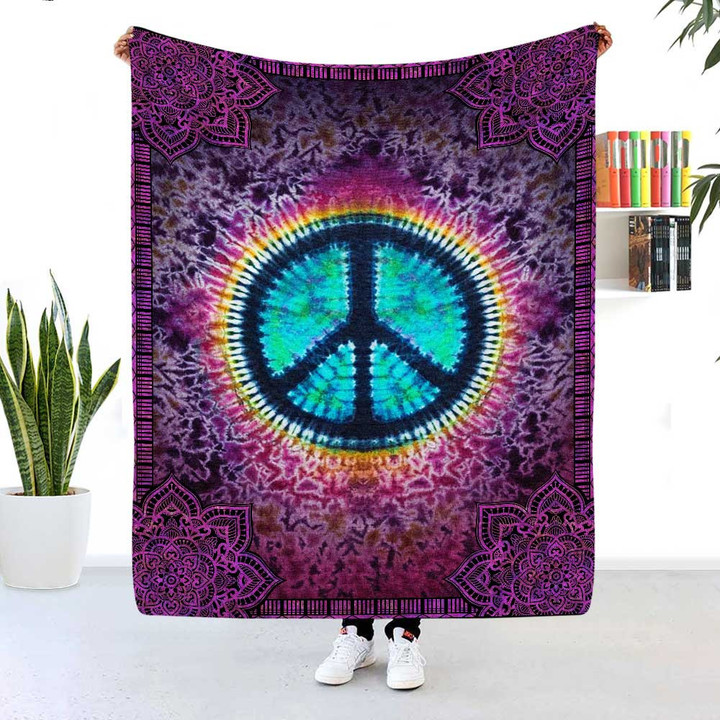 Mandala And Hippie Peace Sign Fleece Blanket
