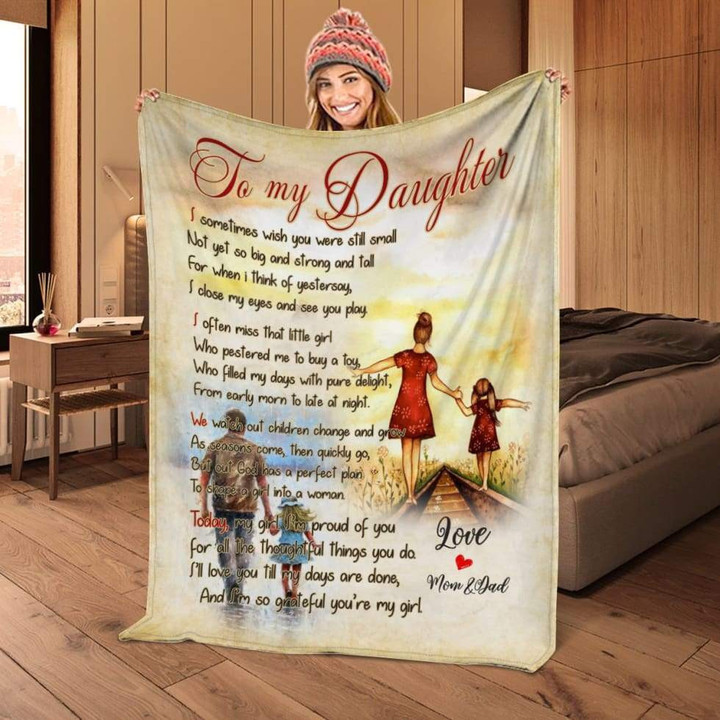 To My Daughter I'M So Grateful Lovely Letter From Mom & Dad Custom Graphic Throw Chistmas Gift Ideas Cozy Fleece Blanket, Sherpa Blanket