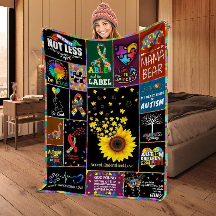Autism Awareness Day Accept Understand Love Sunflower Throw Chistmas Gift Ideas Cozy Fleece Blanket, Sherpa Blanket