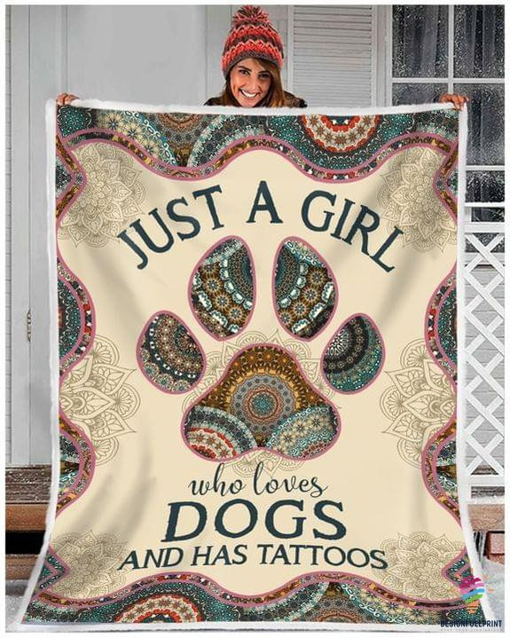 Just A Girl Who Love Dogs Dog And Tattoos Blanket And Quilt Blanket Hg Gifts For Dog Owners