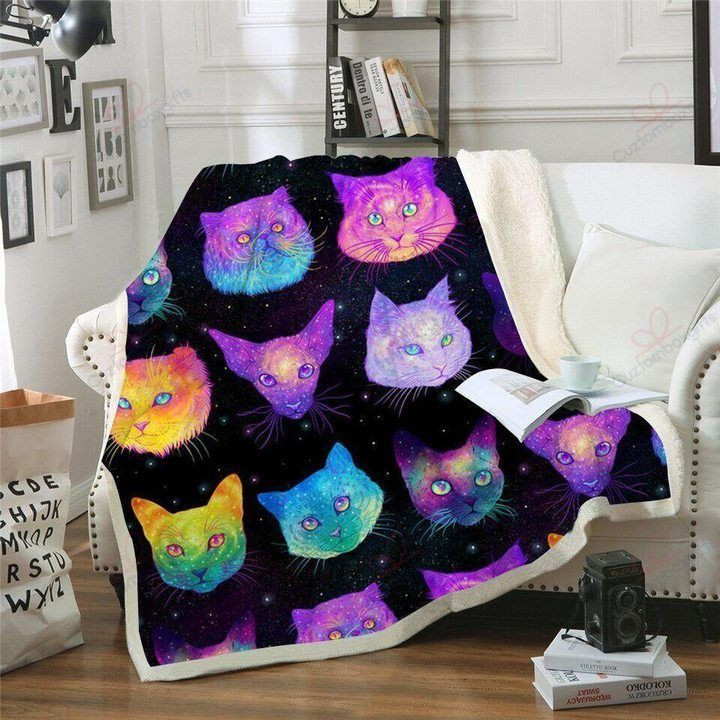 Cat Neon Sherpa Fleece Blanket Idzp Bubl