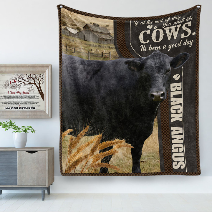 Blanket - Farm - Black Angus - Smell Like Cows Cozy Fleece Blanket, Sherpa Blanket
