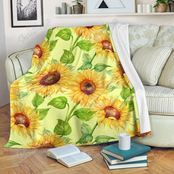 Beige Watercolor Sunflower Th1709635Cl Fleece Blanket