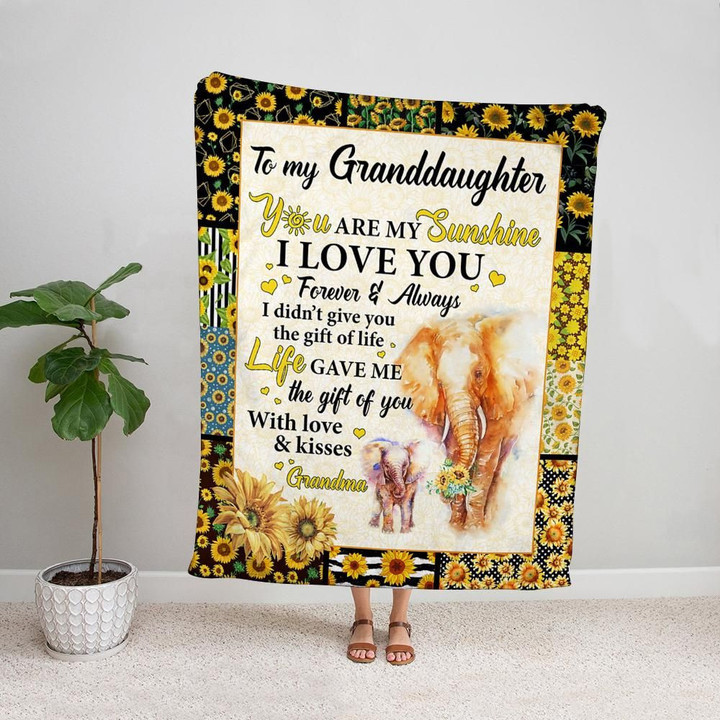 Personalized Elephant Sunflower To My Granddaughter Fleece Blanket From Grandma You Are My Sunshine Great Customized Blanket Gifts For Birthday Christmas Thanksgiving