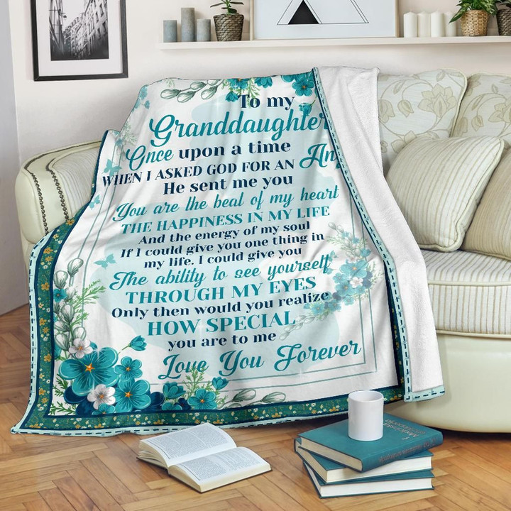 Personalized To My Granddaughter Fleece Blanket Once Upon A Time Blue Flower Great Customized Blanket For Birthday Christmas Thanksgiving