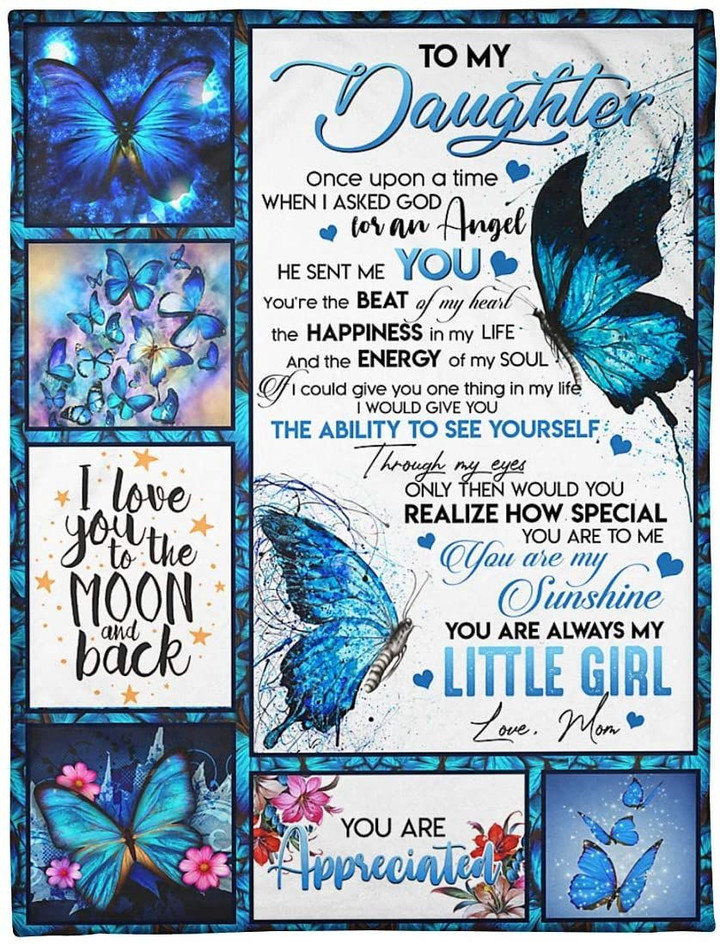 Personalized Butterfly To My Daughter Blanket Best Gifts From Mom And Dad To Daughter I Love You To The Moon And Back Blanket For Christmas Birthday