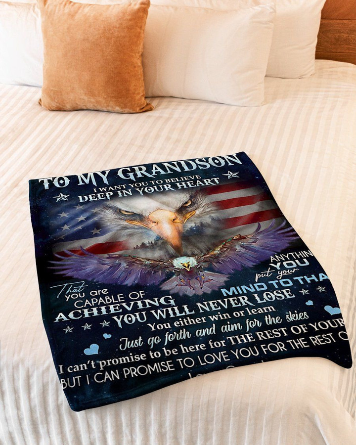 Eagle Us Flag Grandma Gift For Grandson You Either Win Or Learn Fleece Blanket