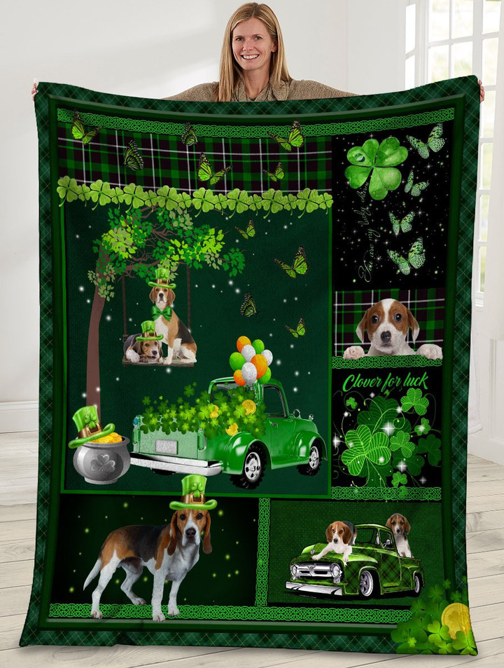 Beagle Dog Irish Shamrock St. Patrick’S Day Premium Quilt Blanket Size Throw, Twin, Queen, King, Super King