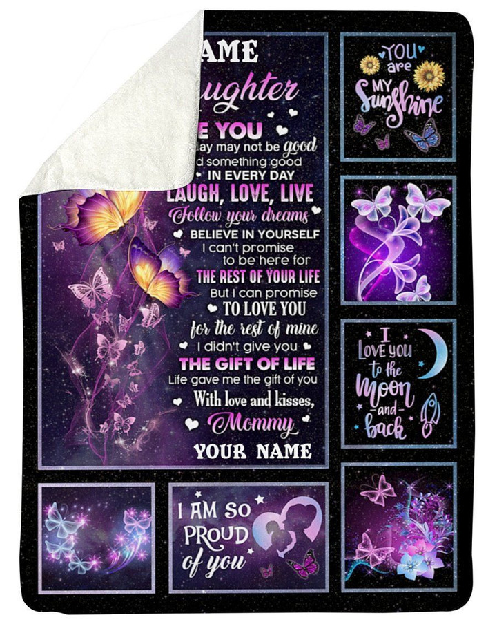 Laugh Love Life Purple Butterflies Fleece Blanket Mama Gift For Daughter Sherpa Blanket