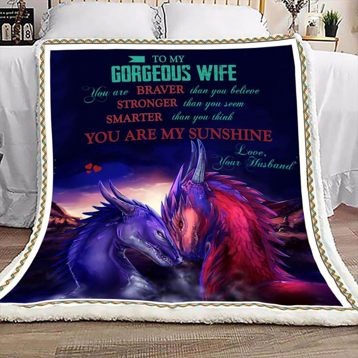 To My Gorgeous Wife You Are My Sunshine Love Your Husband Fantasy Dragon Blanket Bedgag™