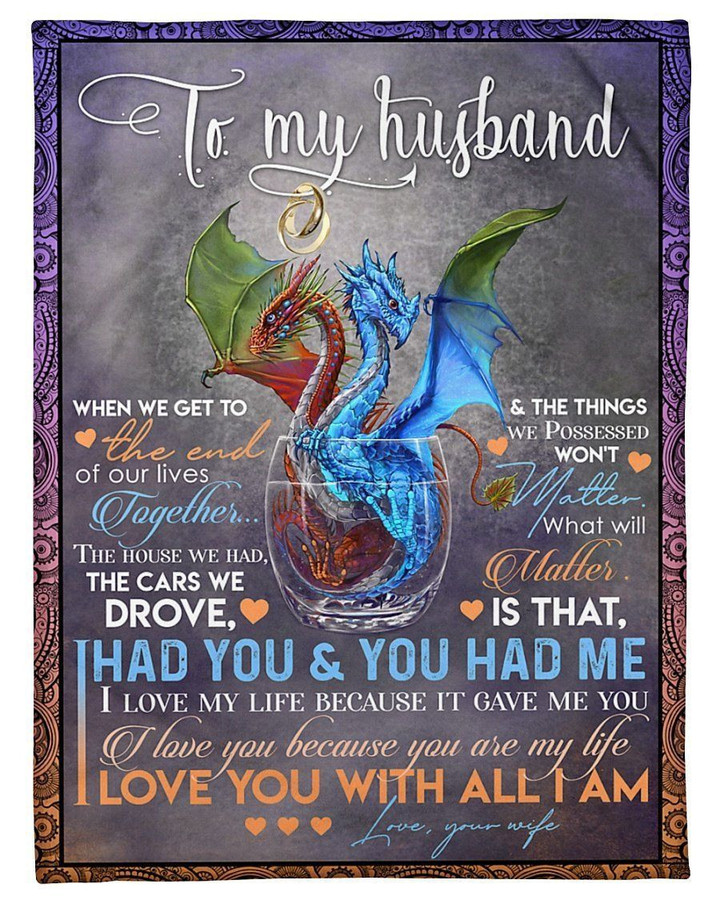 Couple Dragons Rings To My Husband I Love You Fleece Blanket