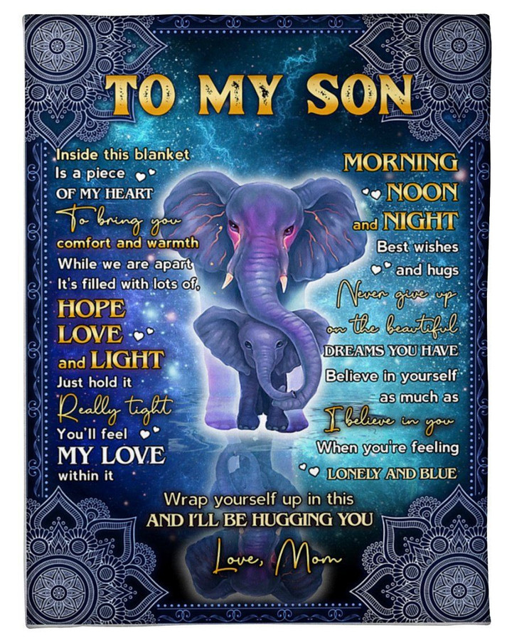 I'Ll Be Hugging You Elephant Mandala Design Fleece Blanket Mom Gift For Son Fleece Blanket
