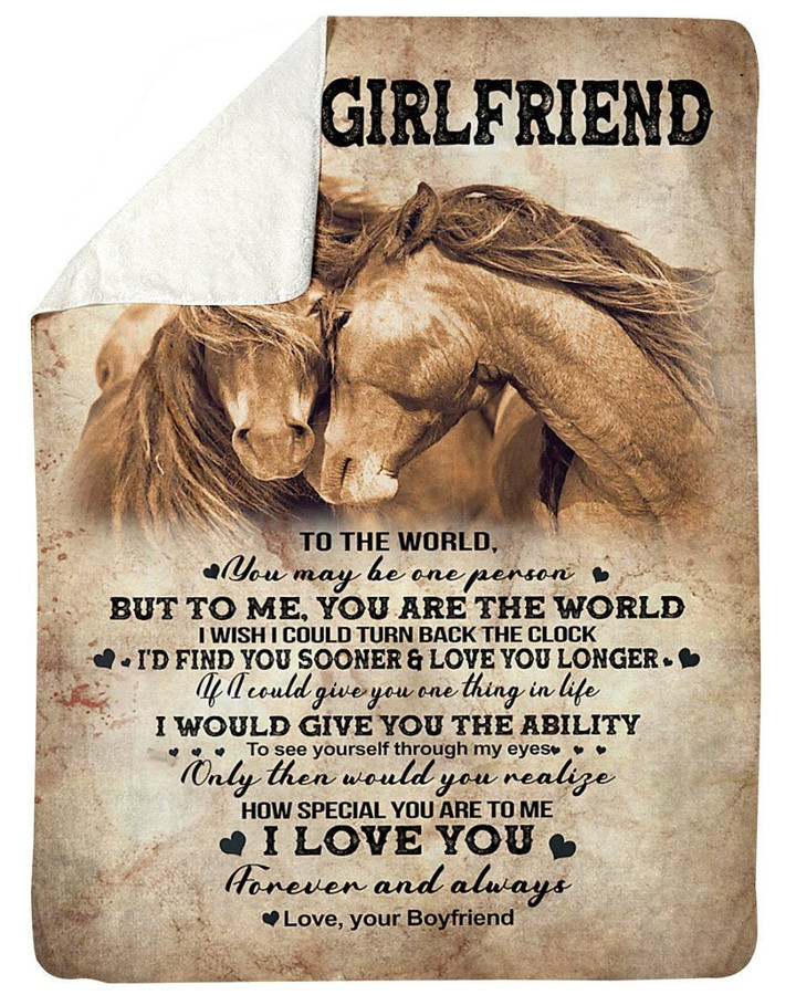 Gift For Girlfriend To Me You Are The World Horse Fleece Blanket Sherpa Blanket