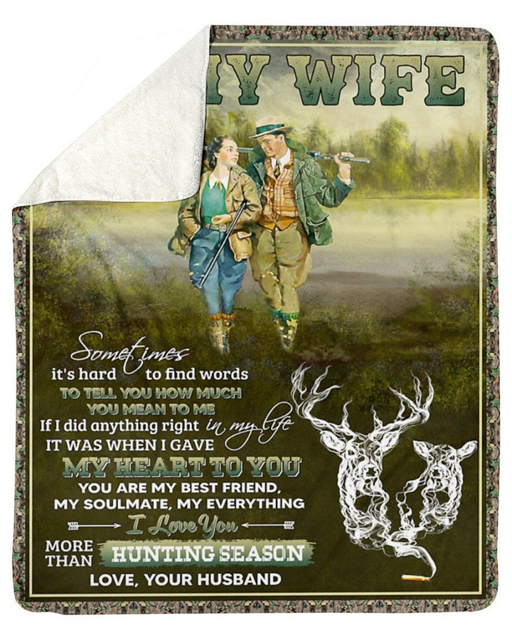 Sometimes It'S Hard To Find Words Hunting Fleece Blanket Gift For Wife Sherpa Blanket