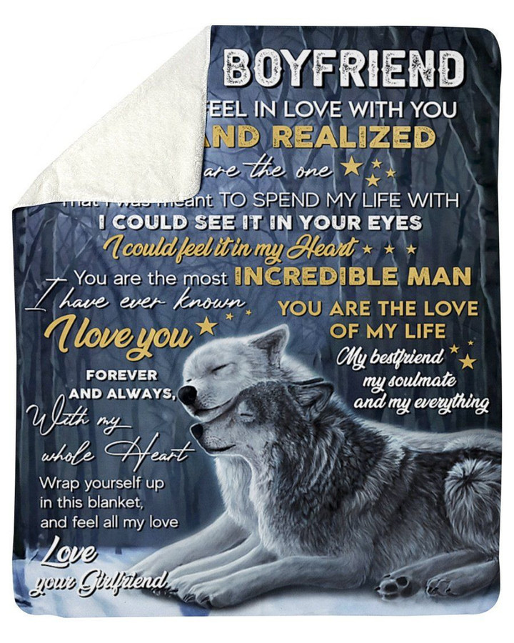 I Feel In Love With You Wolf Gift For Boyfriend Fleece Blanket Sherpa Blanket