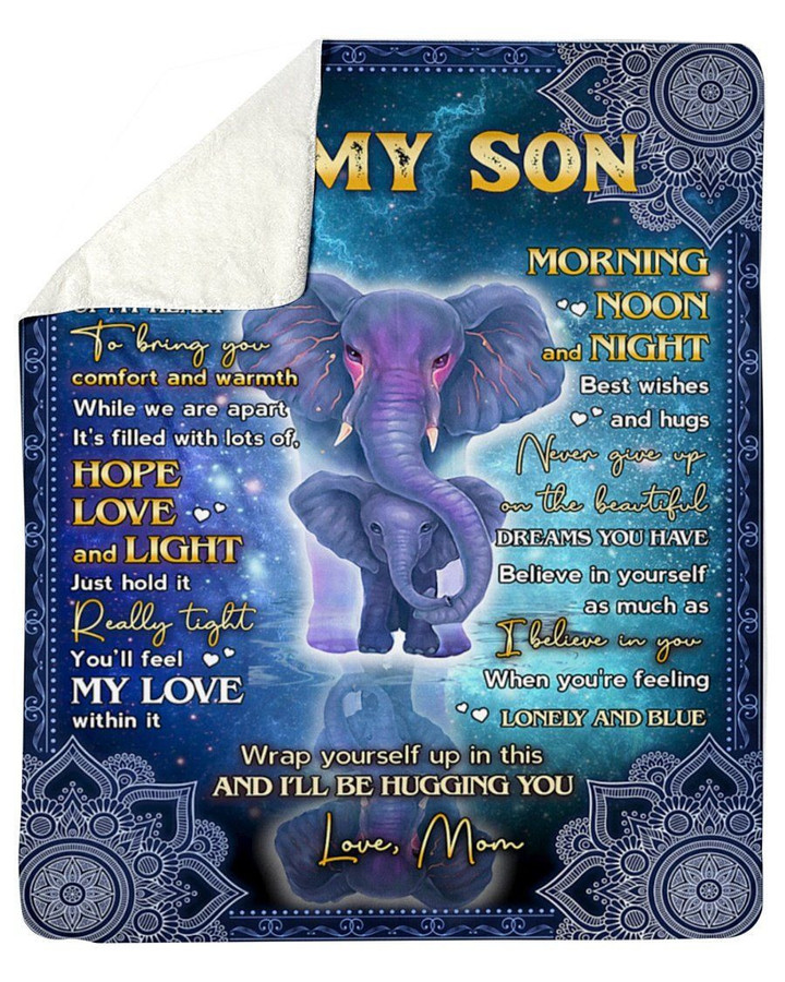 I'Ll Be Hugging You Elephant Mandala Design Fleece Blanket Mom Gift For Son Sherpa Blanket