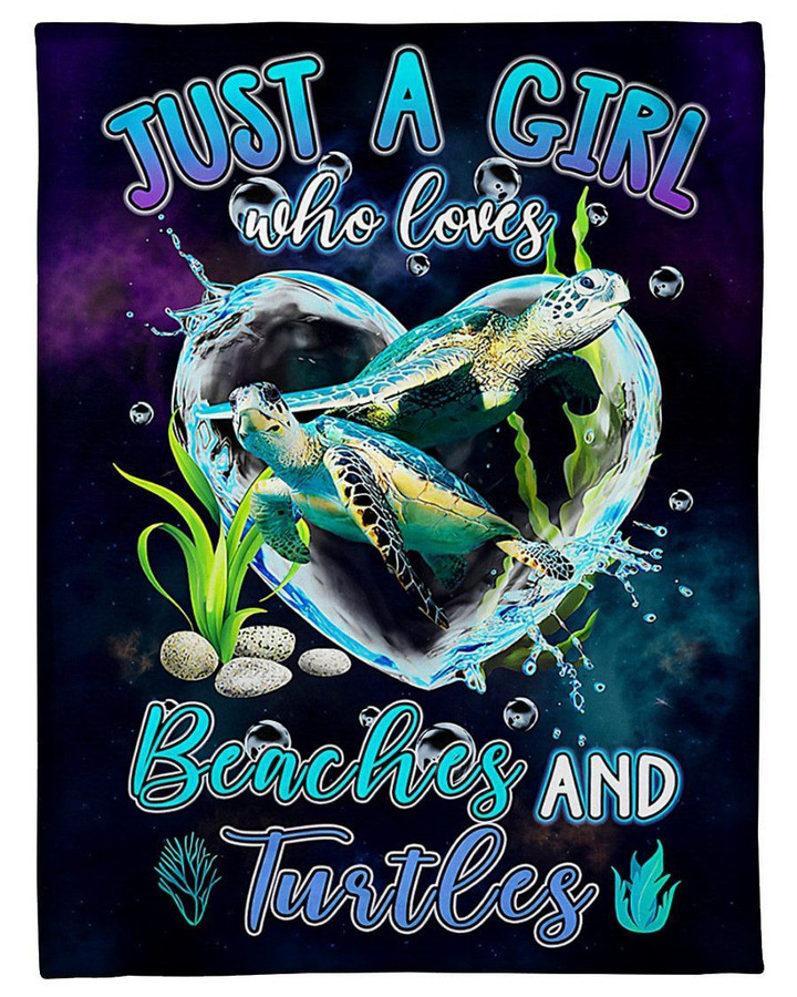 Just A Girl Who Loves Beaches And Turtles Fleece Blanket For Turtle Lovers Fleece Blanket