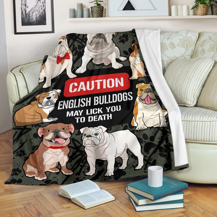 English Bulldogs May Lick You To Death Fleece Blanket Fleece Blanket