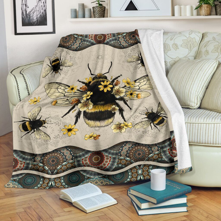 Bee Boho Pattern Art Fleece Blanket Fleece Blanket