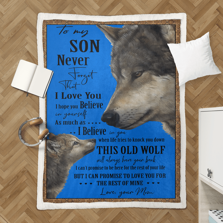 Wolf Gift From Mom To Son Never Forget That I Love You Royal Sherpa Blanket