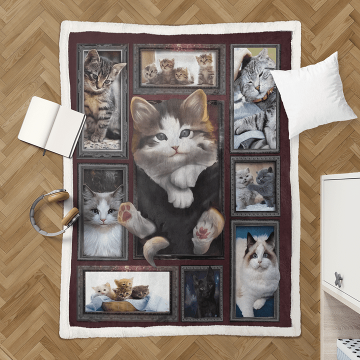Cute Huge Cat Printed Sherpa Blanket