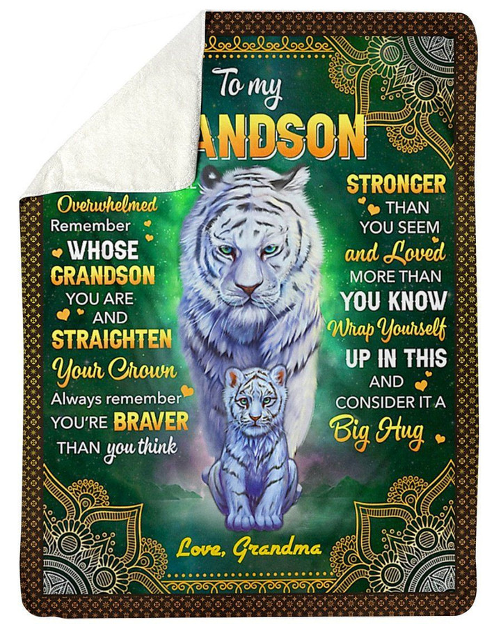 Whenever You Feel Overwhelmed Tiger Mandala Design Grandma Gift For Grandson Sherpa Blanket